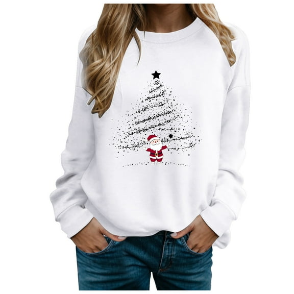 larppty Fashion Christmas Sweatshirt for Women Xmas Funny Crewneck Sweater Tops Ugly Merry Holiday Long Sleeve Sweatshirts (White, M)