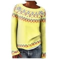 thumbnail image 1 of larppty Fashion Sweater Women Vintage Long Sleeve Casual Crewneck Sweater Fair Isle Knit Pullover Top (Yellow, XL), 1 of 9