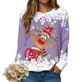 thumbnail image 1 of larppty Festive Reindeer Christmas Sweater Women Long Sleeve - Funny Cute Xmas Crewneck Pullover Tops (Purple, XXL), 1 of 6
