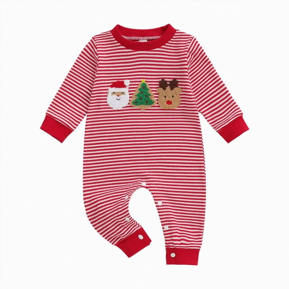 larppty My First Christmas Baby Boy Romper Striped Jumpsuit Newborn Xmas Clothes | One Piece Baby Holiday Outfits, Long Sleeve Sweatshirt Rompers, 0 3 6 12 18 Month