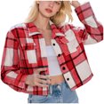 thumbnail image 1 of larppty Flannels for Women Cropped Shacket Jacket Fashion Plaid Button Down Shirt 2025 Fall Coat Tops (Yellow, 3XL), 1 of 8