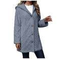 thumbnail image 1 of larppty Fleece Jacket for Women Winter Warm Button Down Hooded Coat Casual Soft Lightweight Fall Teddy Outerwear Fuzzy Coats (Blue, XL), 1 of 5