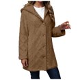 thumbnail image 1 of larppty Fleece Jacket for Women Winter Warm Button Down Hooded Coat Casual Soft Lightweight Fall Teddy Outerwear Fuzzy Coats (Coffee, 5XL), 1 of 5