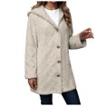 thumbnail image 1 of larppty Fleece Jacket for Women Winter Warm Button Down Hooded Coat Casual Soft Lightweight Fall Teddy Outerwear Fuzzy Coats (Khaki, XXL), 1 of 5