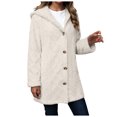 thumbnail image 1 of larppty Fleece Jacket for Women Winter Warm Button Down Hooded Coat Casual Soft Lightweight Fall Teddy Outerwear Fuzzy Coats (White, 4XL), 1 of 5