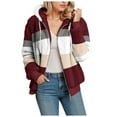 thumbnail image 1 of larppty Fleece Jackets for Women Fashion Color Block Cardigan Coats Warm Outerwear Fall Fashion Warm Clothes (Wine, M), 1 of 6