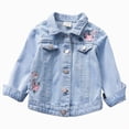 thumbnail image 1 of larppty Girl's Jean Jacket Cute Embroidery Denim Jackets Long Sleeve Button Down Spring Fall Outerwear (Blue,18-24 Months), 1 of 6