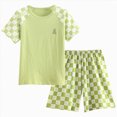 thumbnail image 1 of larppty Girls 2PC Cute Printed Short Sleeve Set, Casual Soft Lightweight Breathable Summer T-Shirt and Shorts Set (Z03-Green, 15-16 Years), 1 of 6
