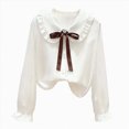 thumbnail image 1 of larppty Girls Blouse Shirts Spring Fall Long Sleeve Button-Down Top Ruffle Collar, 1 of 6