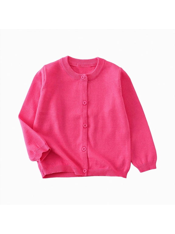 Girls Cardigan Sweater School Uniforms Toddler Long Sleeve Button Knit Solid Sweaters Tops (Hot Pink,2-3 Years)