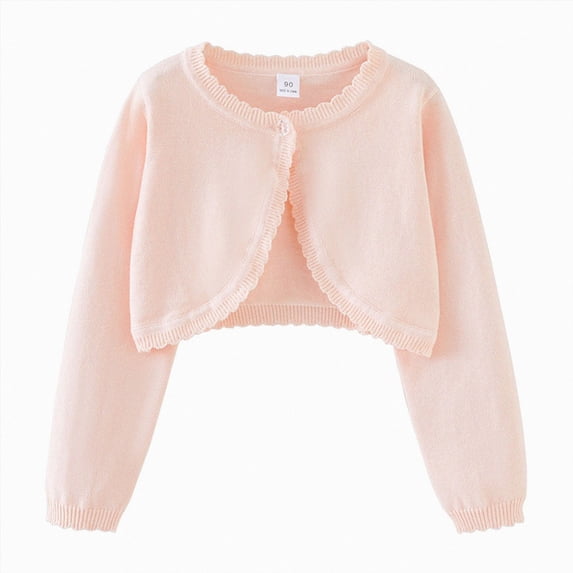 larppty Girls Cardigan Sweater Toddler Kids Long Sleeve Button Knit Shrug Cropped Cover Up Jacket Tops(Pink,13-14 Years)