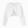 thumbnail image 1 of larppty Girls Cardigan Sweater Toddler Kids Long Sleeve Button Knit Shrug Cropped Cover Up Jacket Tops(White,11-12 Years), 1 of 7