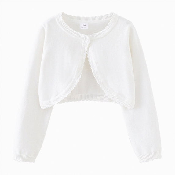 larppty Girls Cardigan Sweater Toddler Kids Long Sleeve Button Knit Shrug Cropped Cover Up Jacket Tops(White,11-12 Years)