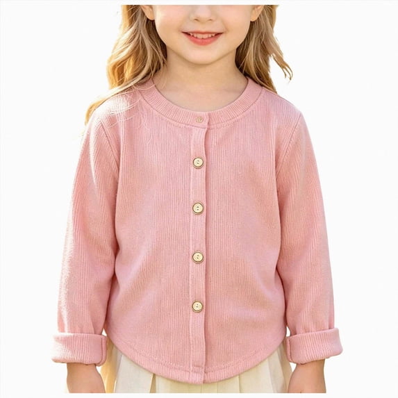 larppty Girls' Cardigans Sweater School Uniforms Long Sleeve Lightweight Outerwear(Pink,4-5 Years)