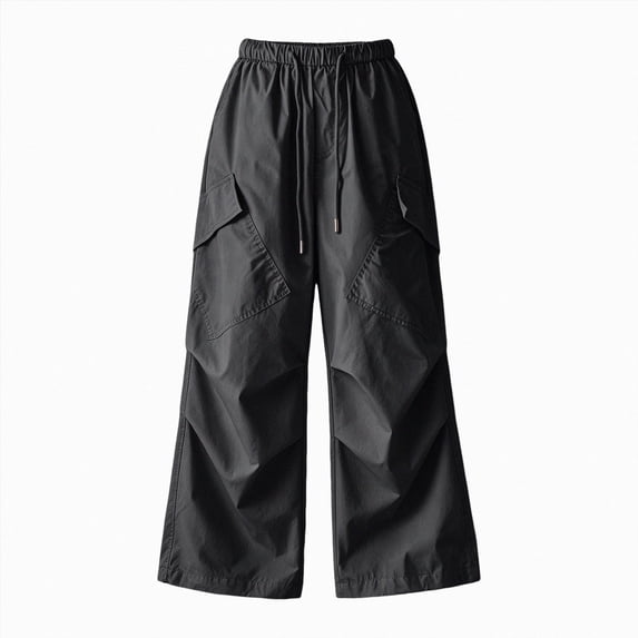 larppty Girls Cargo Parachute Pants Elastic Waist Wide Leg Streetwear Hip Hop Dance Trousers with Pockets