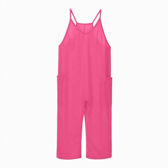 larppty Girls' Casual Sleeveless Jumpsuits Spaghetti Strap Loose Romper Long Pants with Pockets