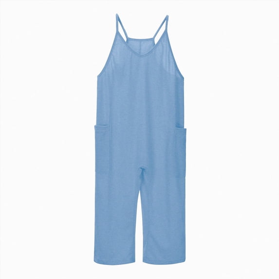 larppty Girls' Casual Sleeveless Jumpsuits Spaghetti Strap Loose Romper Long Pants with Pockets