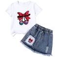 thumbnail image 1 of larppty Girls Clothes Toddler Little Girl 2 Piece Summer Outfit T Shirt with 3D Embroidery + Denim Skirt Set, Size 2-7 Years（A， 2-3 Years）, 1 of 3