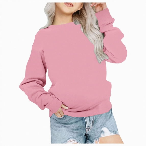 larppty Girls Crewneck Sweatshirt Long Sleeve Pullover Tops Drop Shoulder Sweatshirts (7-8 Years,Pink)
