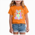 thumbnail image 1 of larppty Girls Halloween Shirt: Cute Ghost Shirt Boy Halloween Shirt Kids Fall Short Sleeve Tee Tops (Orange,6-7 Years), 1 of 5