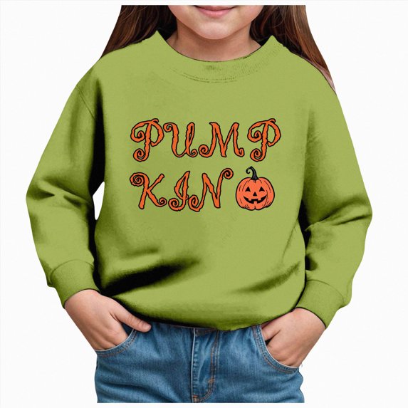 larppty Girls Halloween Sweatshirts Long Sleeve Letter Graphic Crew Neck Pullover Sweatshirts Fall Casual Tops Clothes for Kids (Green,4Y)