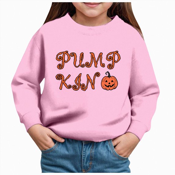 larppty Girls Hoodies Halloween Warm Cartoon Pumpkin Graphic Printed Long Sleeve Round Neck Pullover Tops Girl Trendy Casual Daily Party Photoshoot Sweatshirts (Pink,4Y)
