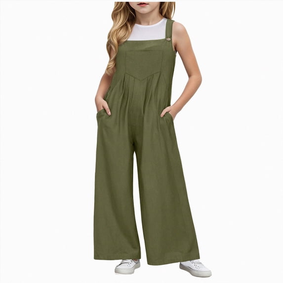 larppty Girls Jumpsuit Wide Leg Long Pants Overalls Sleeveless Dungarees Oversized Romper Teen Jumpsuit Onesie Trendy Overalls