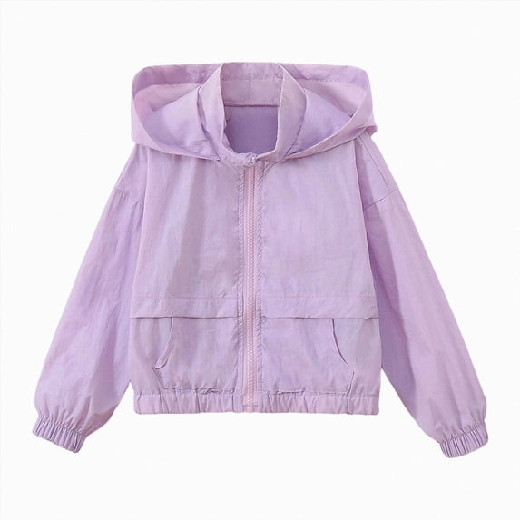 larppty Girls Lightweight Windbreaker Hoodies Jacket Kids Boys Waterproof Packable Raincoats for Outdoor Casual Full-Zip (Purple,11-12 Years)