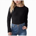 thumbnail image 1 of larppty Girls Long Sleeve Ribbed Knit Shirts Soft Slim Fit Crewneck Casual Base Layer Tops Tees(Black,2-3 Years), 1 of 7