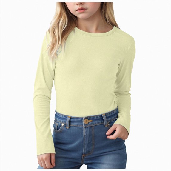larppty Girls Long Sleeve Ribbed Knit Shirts Soft Slim Fit Crewneck Casual Base Layer Tops Tees(Light Green,13-14 Years)