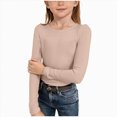 thumbnail image 1 of larppty Girls Long Sleeve Shirts Crewneck Ruched Side Slim Fit Tops Ribbed Knit Casual Tee Shirt(Beige,11-12 Years), 1 of 7