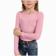 thumbnail image 1 of larppty Girls Long Sleeve Shirts Crewneck Ruched Side Slim Fit Tops Ribbed Knit Casual Tee Shirt(Pink,9-10 Years), 1 of 7