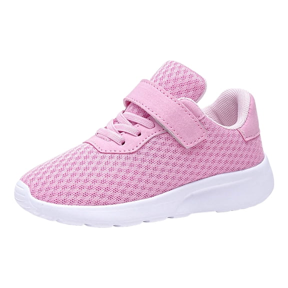 larppty Girls No Lace Running Sneakers Flat Non Slip Soft Tennis Athletic Shoes Kids School Breathable Ankle Sport Shoes (Pink, 8-9 Years)