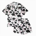 thumbnail image 1 of larppty Girls Pajamas Silk PJS Set Pink Bow Satin Sleepwear Short Sleeve Jammies for Kids Button-Down Nightwear(Black,6-7 Years), 1 of 4