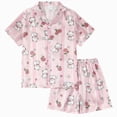 thumbnail image 1 of larppty Girls Pajamas Silk PJS Set Pink Bow Satin Sleepwear Short Sleeve Jammies for Kids Button-Down Nightwear(Pink,9-10 Years), 1 of 4