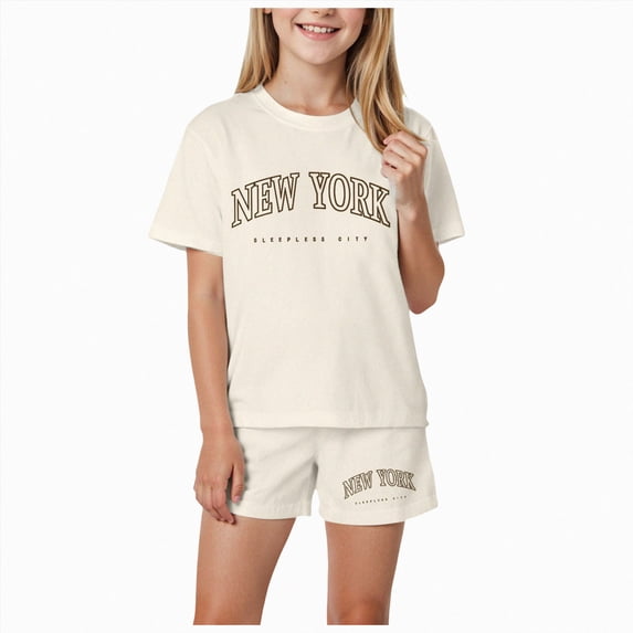 larppty Girls Pajamas for kids Sleepwear Girl Tank Tops Pjs Shorts Set 2Pcs for Teen Girls Summer Casual Clothes 2Pcs Summer Gift Set(Beige,3-4 Years)