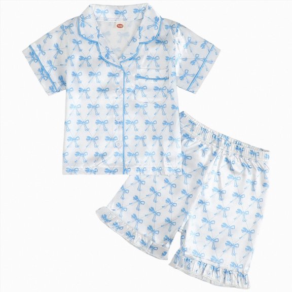 larppty Girls Satin Pajamas, Coat Style Silky Button Up, 2-Piece Button-Front Design; Easy Dressing; Relaxed Home Wear; Bedtime, Lounging, Sleepovers and Gifting(Sky Blue,18-24 Months)