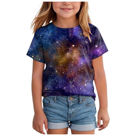 larppty Girls Shirts Graphic T-Shirt Neon Clothes Kids Novelty Youth Short Sleeve Animal Print Tees 2-13 Years(Light Purple, 1-2 Years)