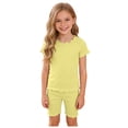 thumbnail image 1 of larppty Girls Shorts Set 2‑Piece Ribbed Knit Summer Outfit Short Sleeve Top & Elastic Waist Shorts Casual Playwear（Light Yellow， 2-3 Years）, 1 of 5
