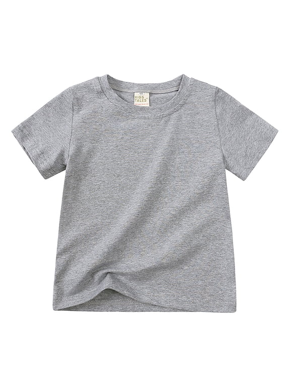 Girls Solid Color Short Sleeve T-Shirts, Soft Cotton Blend Crewneck Casual Basic Tops for Kids, Cute Plain Tees for School Playdates Ages 1-9 Years(Grey, 3-4 Years)