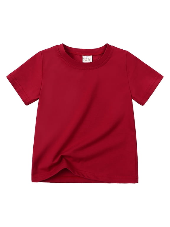 Girls Solid Color Short Sleeve T-Shirts, Soft Cotton Blend Crewneck Casual Basic Tops for Kids, Cute Plain Tees for School Playdates Ages 1-9 Years(Red, 6-7 Years)