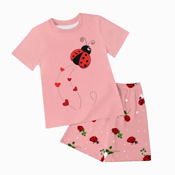 larppty Girls Summer Pjs Girls Pajamas Set Short Sleeve Sleepwear Summer Lounge Set Soft Pjs for Kids(Red,4-5 Years)