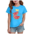 thumbnail image 1 of larppty Girls Watermelon Print Short Sleeve T-Shirts, Soft Cotton Blend Summer Graphic Tees for Kids, Cute Fruit Casual Tops for School Playdates（Sky Blue, 11-12 Years）, 1 of 4