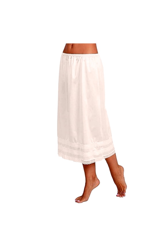 Half Slips for Women Underskirt Dress Elastic Waist Lace Patchwork Satin Mini Skirt Under Dress Slip Sleepwear(Beige, XXL)