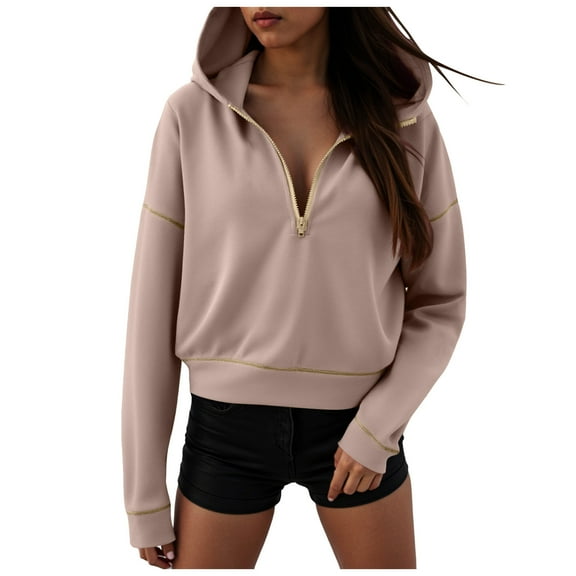 larppty Half Zip Pullover Hoodies for Women Y2k Sweatshirts Jackets Fall Fashion 2025 Outfits Clothing (Khaki, L)