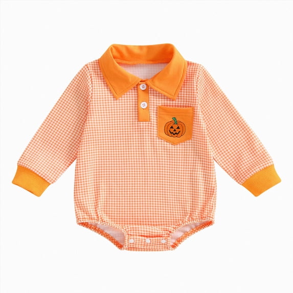 larppty Halloween Baby Girl Boy Clothes Long Sleeve Pumpkin Graphic Sweatshirt Romper Oversized Fall Winter Halloween