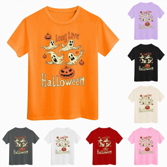 larppty Halloween Doodles Hearth Toddler T-Shirts Kids Baby Girls Boys Pumpkin Graphic Tee Tops Spooky Season Tops (Orange,5-6 Years)
