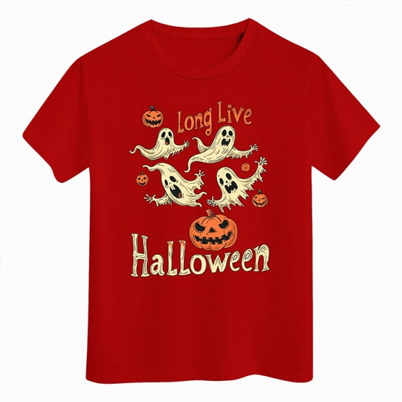 larppty Halloween Doodles Hearth Toddler T-Shirts Kids Baby Girls Boys Pumpkin Graphic Tee Tops Spooky Season Tops (Red,5-6 Years)