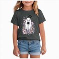 thumbnail image 1 of larppty Halloween Shirt for Girls Floral Ghost T-Shirt Girl Pumpkin Tops Spooky Season Outfit Short Sleeve Tees Fall Clothes (Dark Gray,9-10 Years), 1 of 5