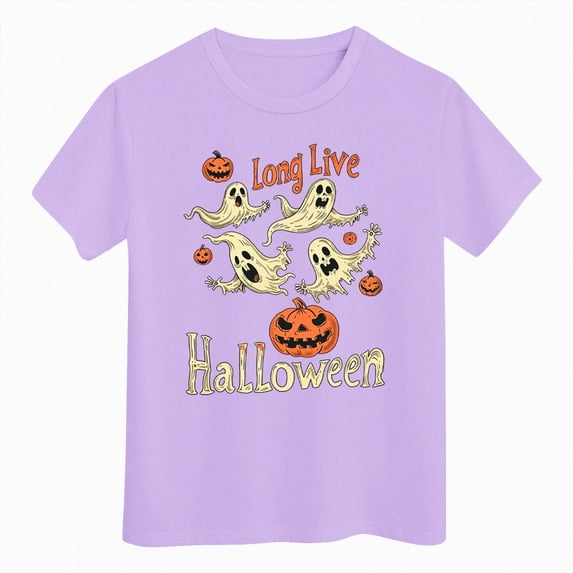 larppty Halloween Shirts for Kids Boys Girls Toddler Halloween Shirt Pumpkin Shirts Ghost Clothes Short Sleeve Tee 1T-14Y (Purple,2-3 Years)